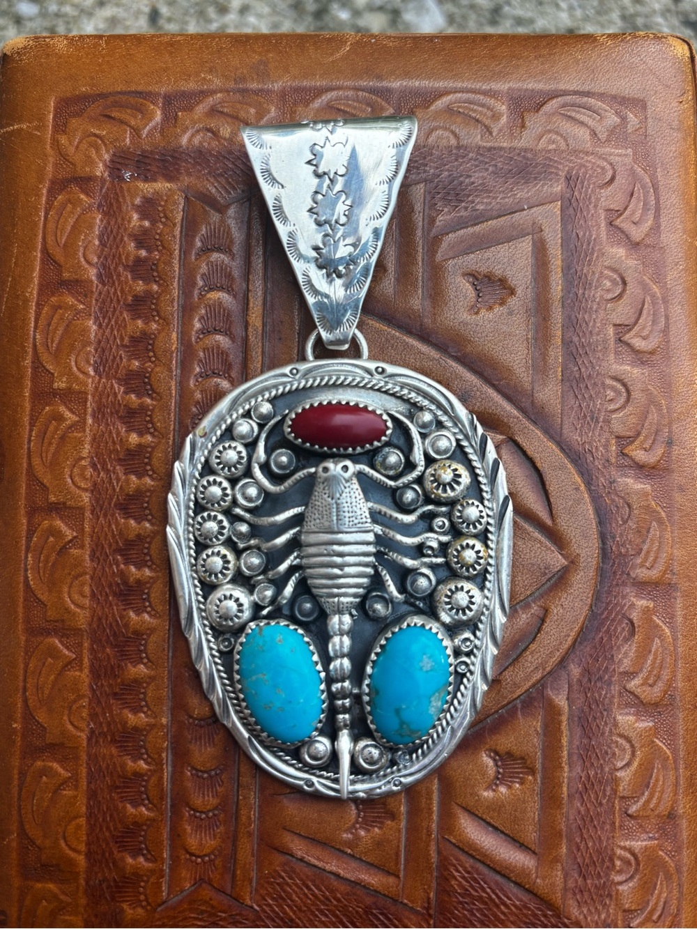 Sterling Silver Scorpion Pendant Turquoise jewelry & coral Southwest jewelry 925